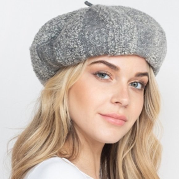 Grey Multi Color Beret Hat